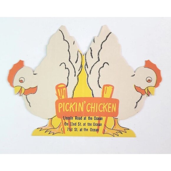 1940s Pickin' Chicken Menu Foldable Diecut Hen California Luncheon Liver Gizzard - Picture 1 of 6